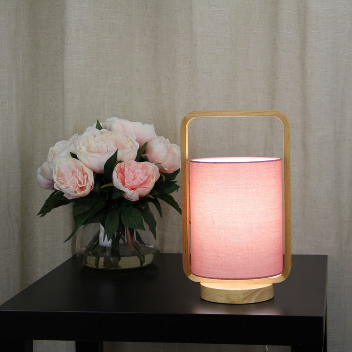 Lucia Table Lamp Wood and Blush Shade