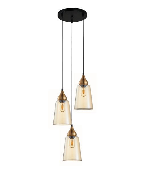 Interior Ellipse Glass Shape 3 Light Cluster Pendant Bronze Amber - JEREZ1X3R-Cluster Pendants-CLA Lighting